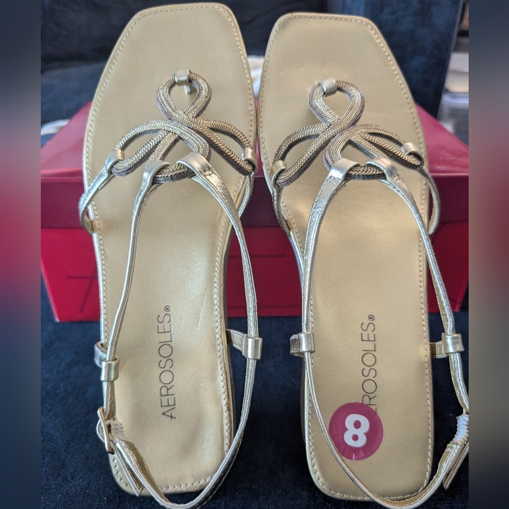 Areosoles gold strappy sandals size 8